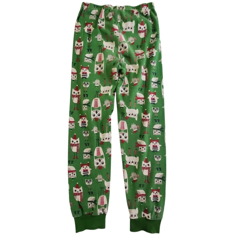 K1168 * Gymboree Winter Holiday Owl Print Pajama Bottoms Green White Size 8
